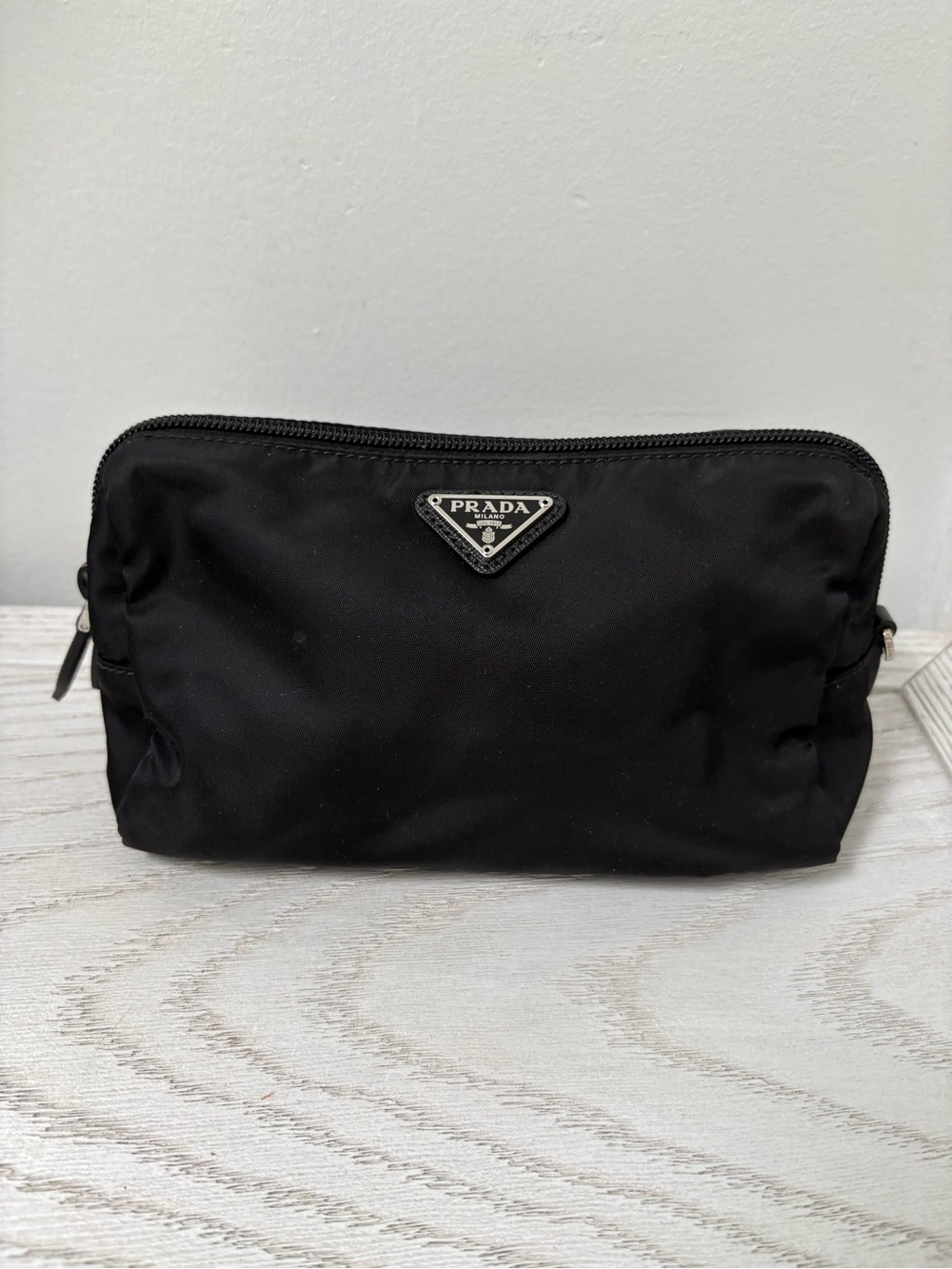 Prada Black Nylon Triangular Logo Pouch